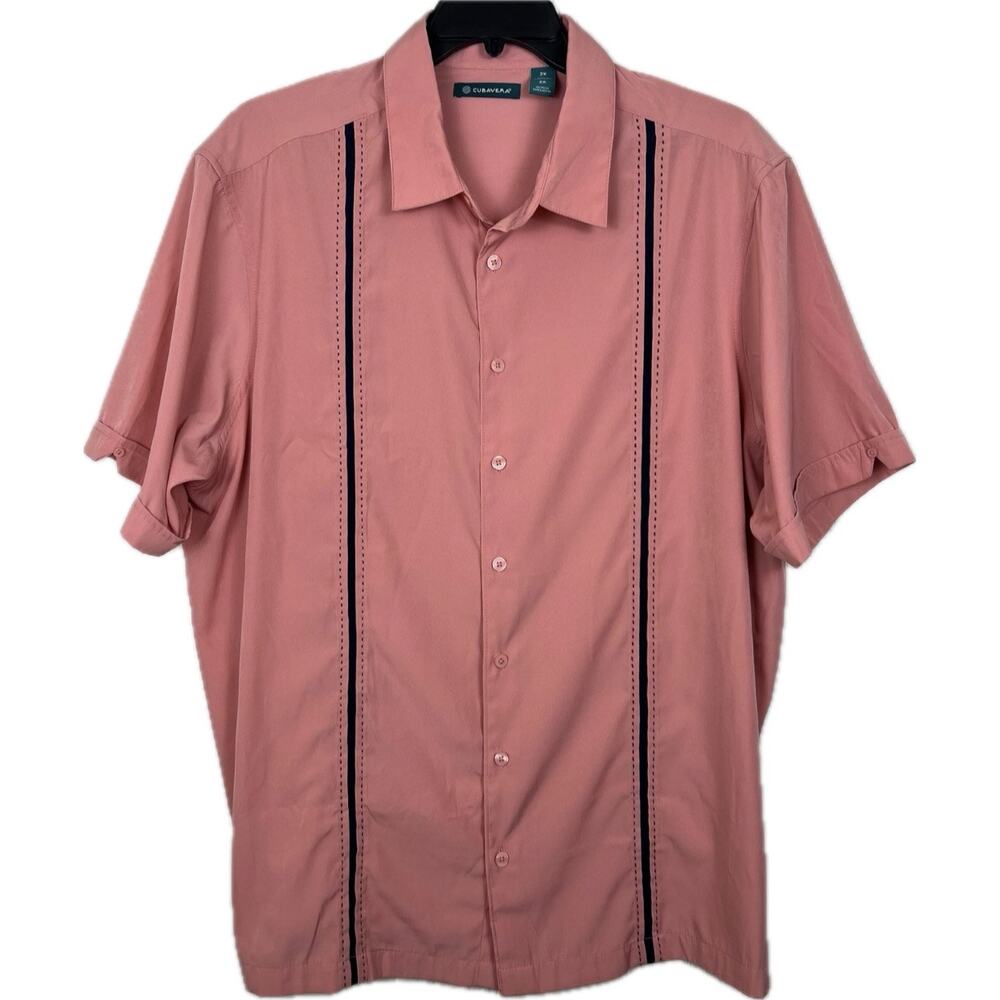 CUBAVERA shirt men’s 2X short sleeve camp/bowling button up salmon pink